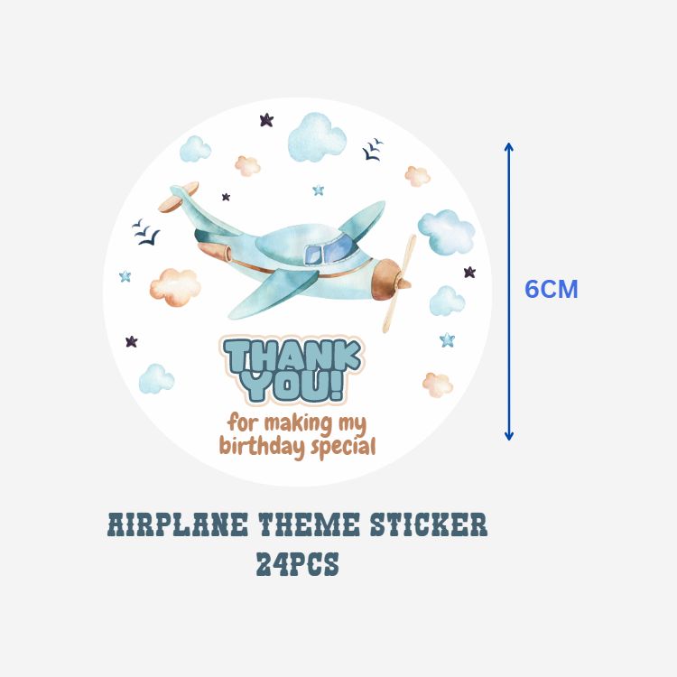 Aeroplane Theme- Return Gift/birthday decor Thankyou Sticker (6 CM/Sticker/Mixcolour/24Pcs)