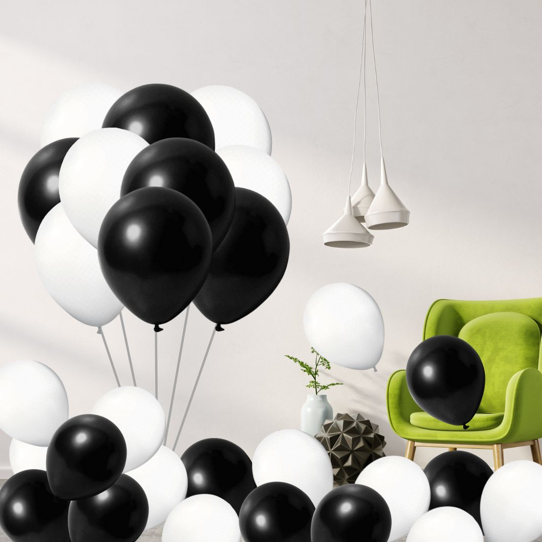 Black White Mix Balloons - Bow Tie Theme - Set of 100