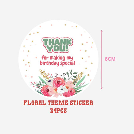 Floral Theme Model 4- Return Gift/birthday decor Thankyou Sticker (6 CM/Sticker/Mixcolour/24Pcs)