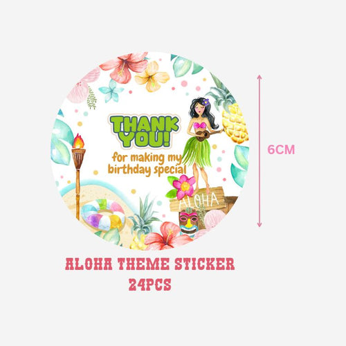 Load image into Gallery viewer, Aloha Theme- Return Gift/birthday decor Thankyou Sticker (6 CM/Sticker/Mixcolour/24Pcs)
