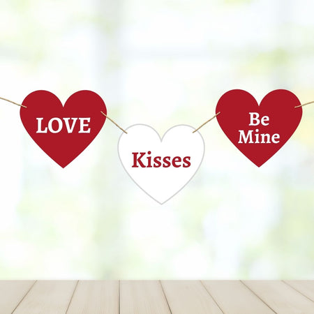 Valentines Day Heart Bunting (7 Inches/250 GSM Cardstock/Red & White/3 Pcs)
