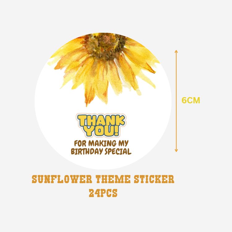 Sunflower Theme- Return Gift/birthday decor Thankyou Sticker (6 CM/Sticker/Yellow, Brown,& White/24Pcs)