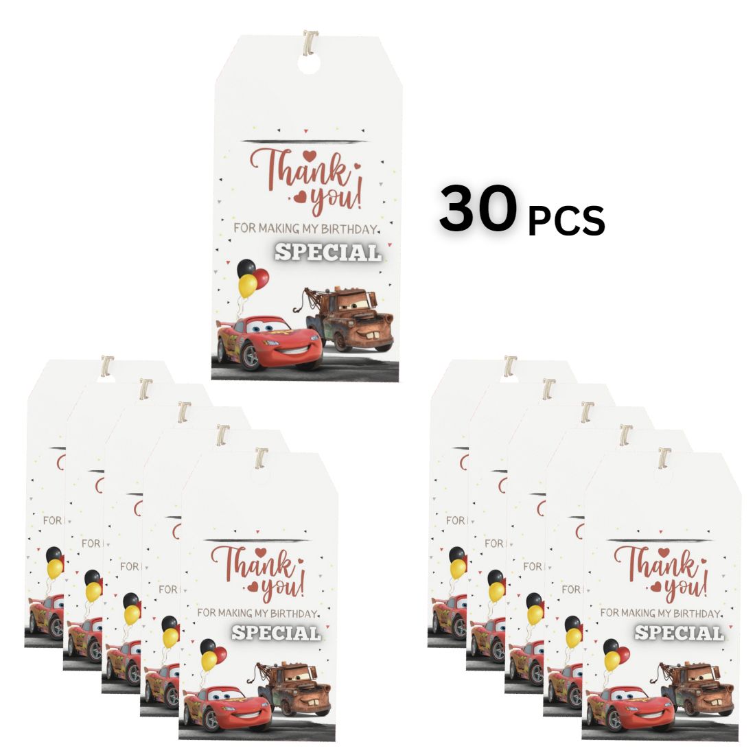 Disney Car Theme Birthday Favour Tags (2 x 3.5 inches/250 GSM Cardstock/Mixcolour/30Pcs)