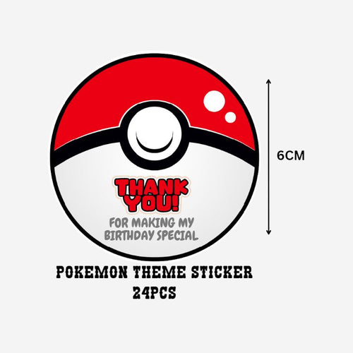 Load image into Gallery viewer, Pokemon Theme- Return Gift/birthday decor Thankyou Sticker (6 CM/Sticker/Red, White, Black/24Pcs)
