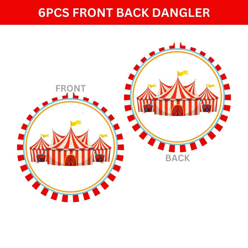 Load image into Gallery viewer, Carnival Theme Birthday Party Decorations - Banner, Cutouts, Thank You Sticker, Danglers (6 inches/250 GSM Cardstock/Mixcolour/55Pcs)

