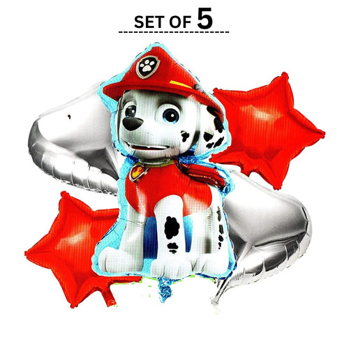 Load image into Gallery viewer, Paw Patrol Marshall cartoon character printed theme decoration foil balloon set of 5
