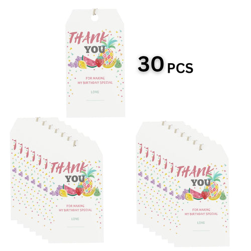 Load image into Gallery viewer, Fruits Theme Birthday Favour Tags (2 x 3.5 inches/250 GSM Cardstock/Multicolour/30Pcs)
