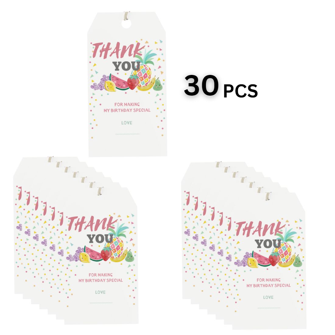 Fruits Theme Birthday Favour Tags (2 x 3.5 inches/250 GSM Cardstock/Multicolour/30Pcs)
