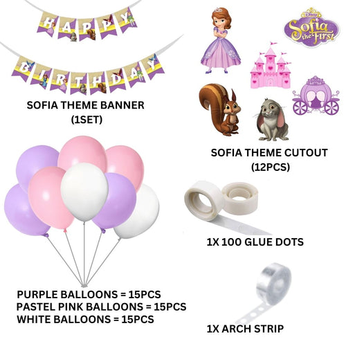 Load image into Gallery viewer, Sofia Theme Birthday Kits - (6 Inches/250 GSM Cardstock/Purple , White &amp; Pink/60Pcs)
