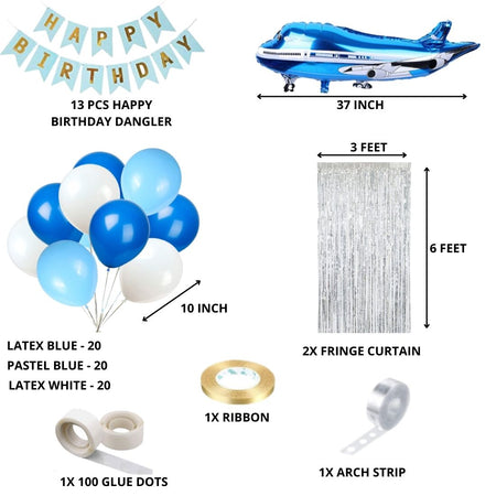 Blue Aeroplane Theme Birthday Decoration DIY Kit (67 Pcs)