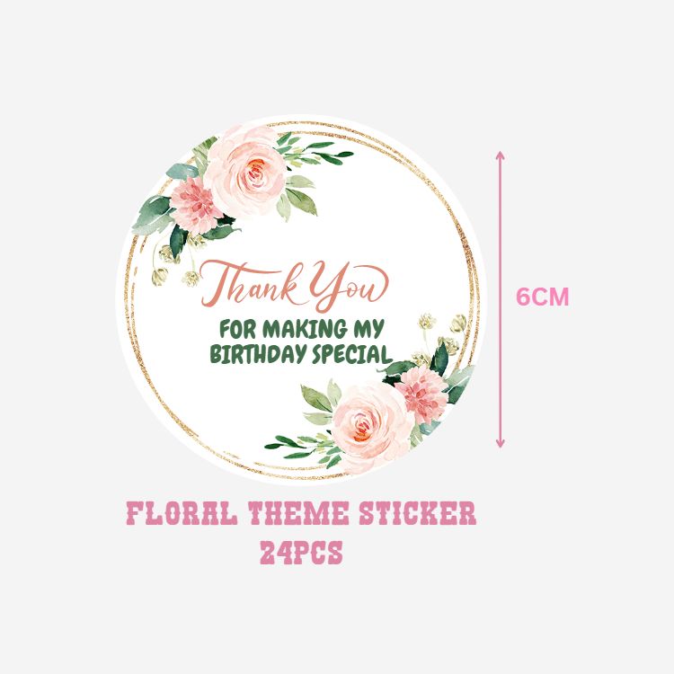 Floral Theme Model 3- Return Gift/birthday decor Thankyou Sticker (6 CM/Sticker/Mixcolour/24Pcs)