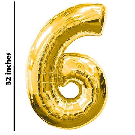 32 Inches Number Foil Balloon, Gold Color, Number 6