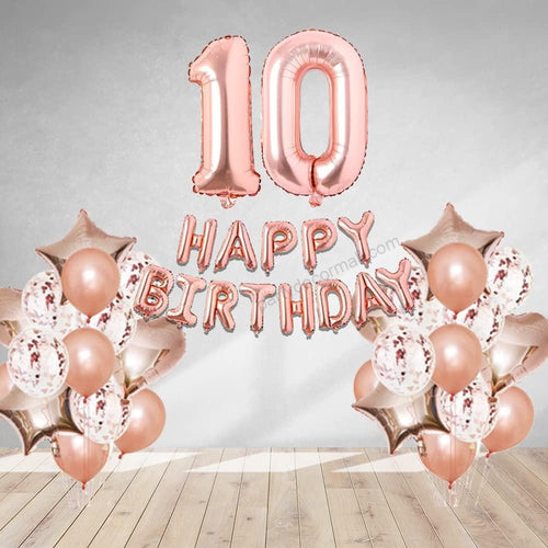 Load image into Gallery viewer, Rosegold Birthday Decor Metallic Balloon, Confetti, Star Foil Balloon, Heart Foil Balloon, Foil Happy Birthday &amp; foil Number (10)

