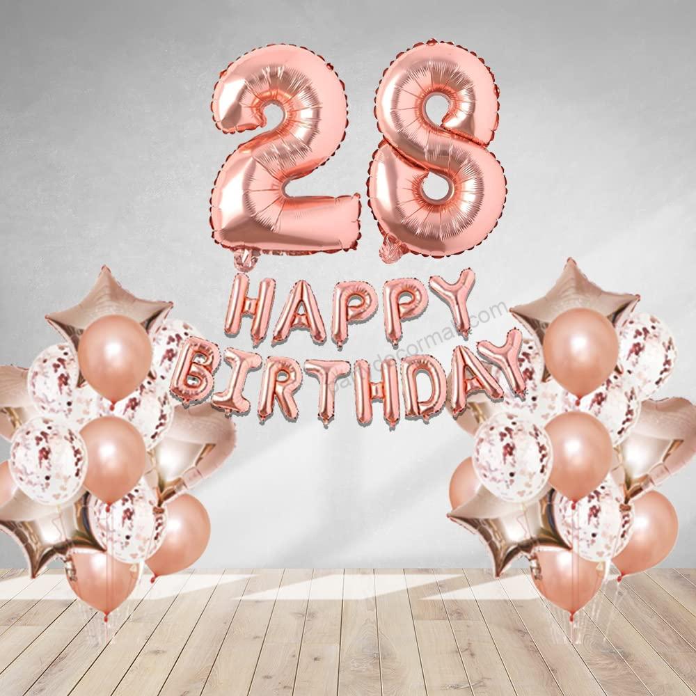 Rosegold  Birthday Decor DIY Kit includes; Metallic Balloon, Confetti, Star Foil Balloon, Heart Foil Balloon, Happy Birthday & foil Number(28)