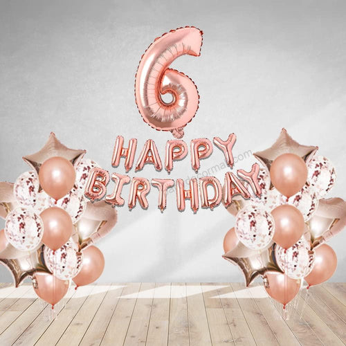 Load image into Gallery viewer, Rosegold Birthday Decor Metallic Balloon, Confetti, Star Foil Balloon, Heart Foil Balloon, Foil Happy Birthday &amp; foil Number (6)
