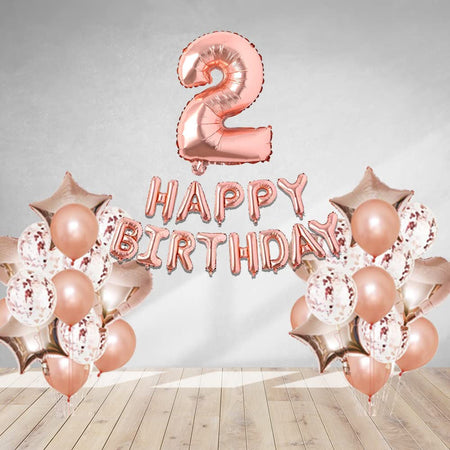 Rosegold Birthday Decor Metallic Balloon, Confetti, Star Foil Balloon, Heart Foil Balloon, Foil Happy Birthday & foil Number (2)