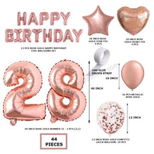 Rosegold  Birthday Decor DIY Kit includes; Metallic Balloon, Confetti, Star Foil Balloon, Heart Foil Balloon, Happy Birthday & foil Number(28)