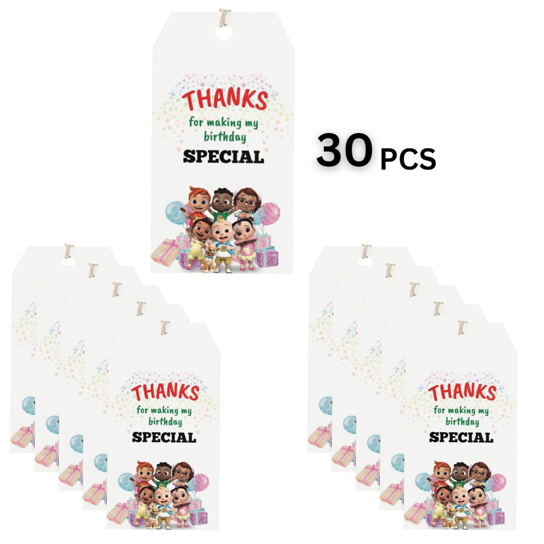 Cocomelon Theme Birthday Favour Tags (2 x 3.5 inches/250 GSM Cardstock/Mixcolour/30Pcs)