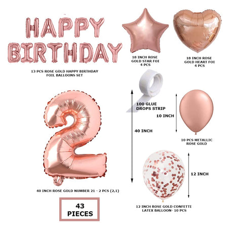 Rosegold Birthday Decor Metallic Balloon, Confetti, Star Foil Balloon, Heart Foil Balloon, Foil Happy Birthday & foil Number (2)