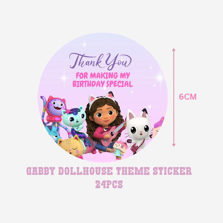 Gabby Dollhouse Theme- Return Gift/birthday decor Thankyou Sticker (6 CM/Sticker/Mixcolour/24Pcs)
