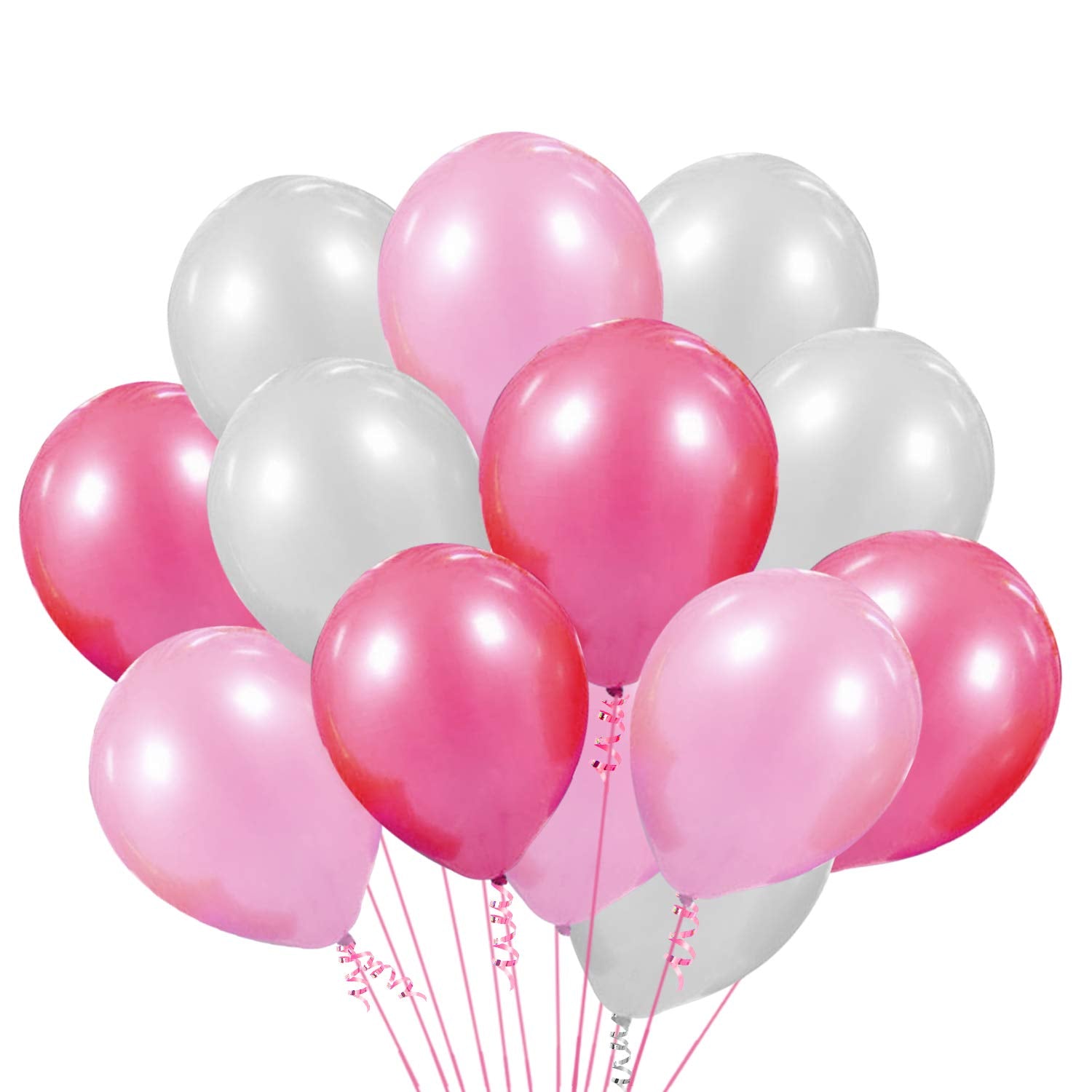 Pink White Metallic Balloons Pack - 50Pcs for Kids Girls Women Birthday, Baby Shower, Princess Decorations