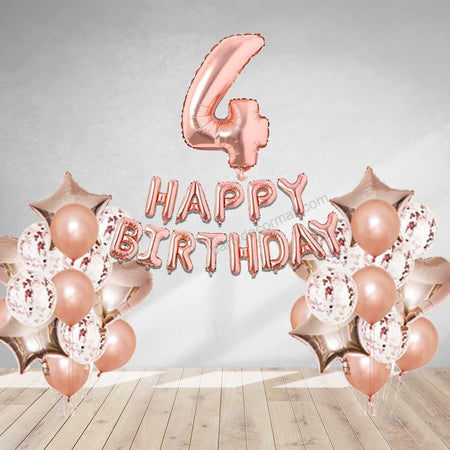Rosegold Birthday Decor Metallic Balloon, Confetti, Star Foil Balloon, Heart Foil Balloon, Foil Happy Birthday & foil Number (4)