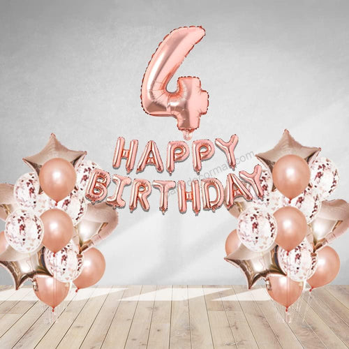 Load image into Gallery viewer, Rosegold Birthday Decor Metallic Balloon, Confetti, Star Foil Balloon, Heart Foil Balloon, Foil Happy Birthday &amp; foil Number (4)
