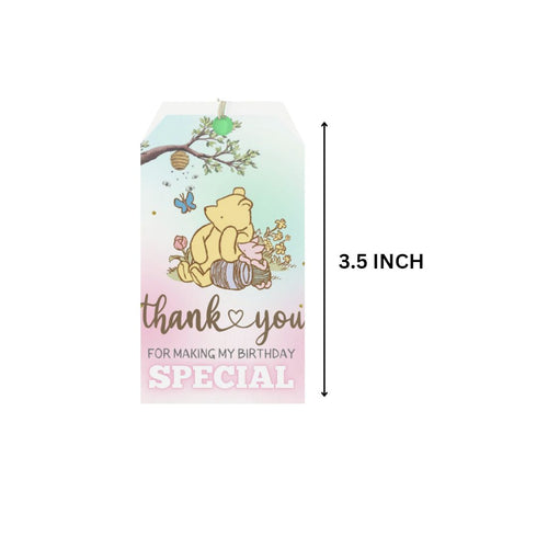 Load image into Gallery viewer, Winnie The Pooh Theme Model 2 Birthday Favour Tags (2 x 3.5 inches/250 GSM Cardstock/Green, Brown, Light blue, White &amp; Pink/30Pcs)
