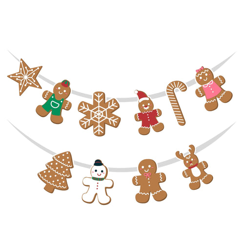 Load image into Gallery viewer, Gingerbread man Christmas Bunting(6 Inches per card / 250 GSM Card Stock / Multicolour / 10 Pieces)
