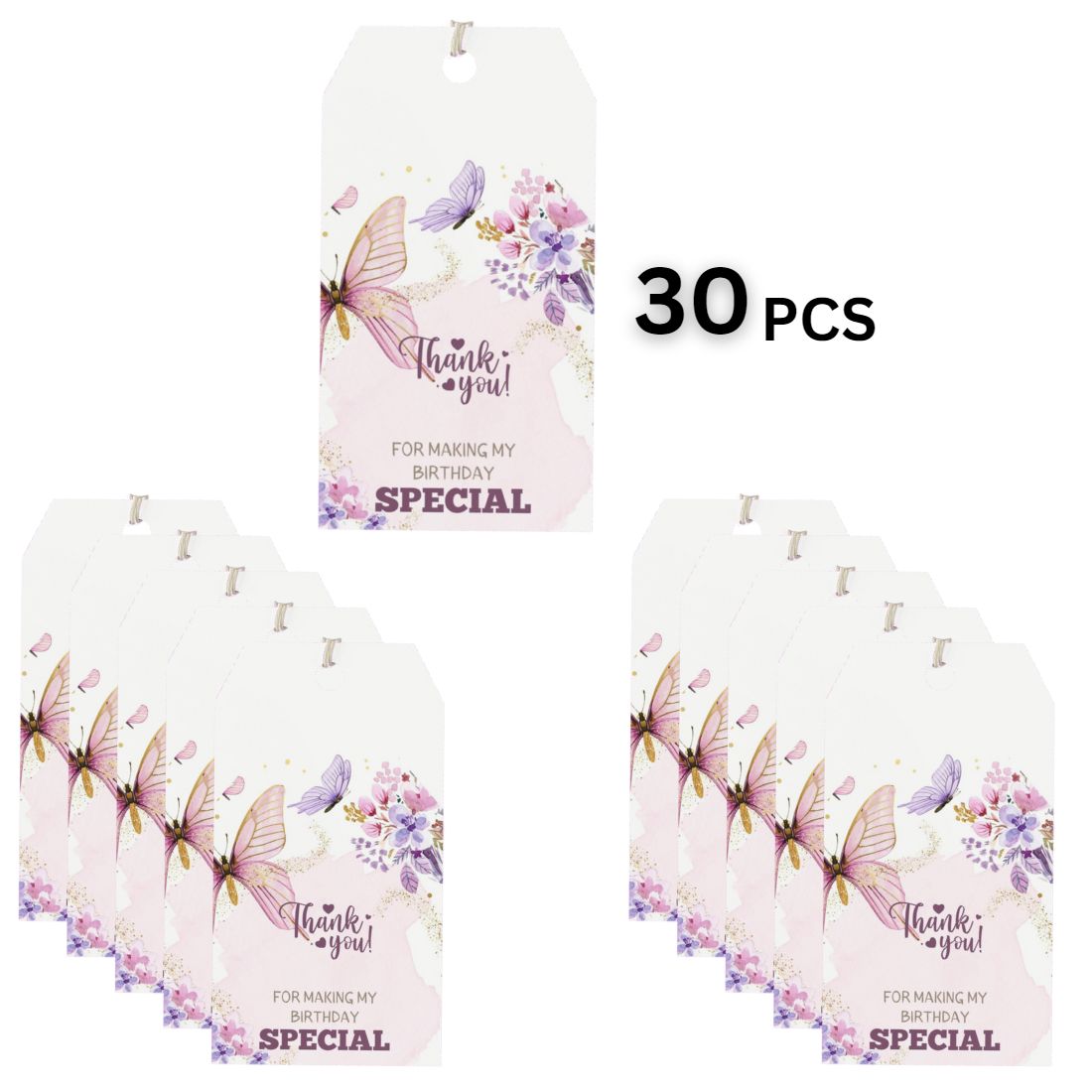 Butterfly Theme Birthday Favour Tags (2 x 3.5 inches/250 GSM Cardstock/Mixcolour/30Pcs)