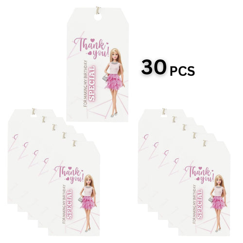 Load image into Gallery viewer, Barbie Pink Theme Birthday Favour Tags (2 x 3.5 inches/250 GSM Cardstock/Purple, pink, and White/30Pcs)
