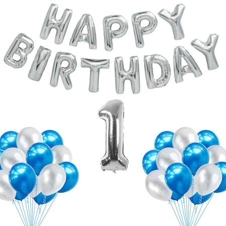 65 Pieces Blue & White, Happy Birthday Kit