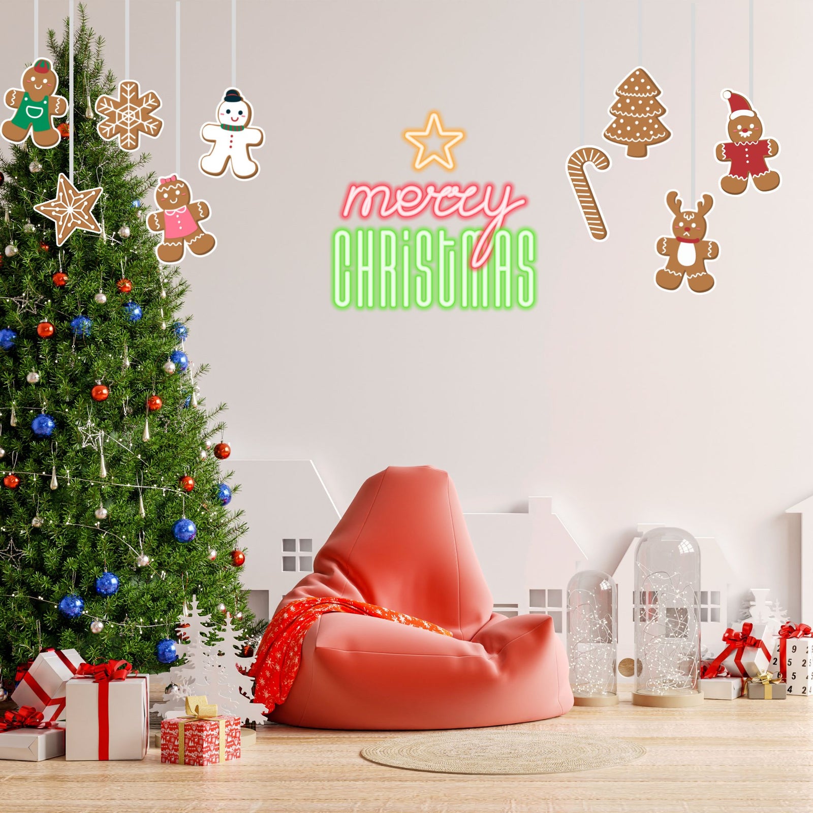 Gingerbread man Christmas Bunting(6 Inches per card / 250 GSM Card Stock / Multicolour / 10 Pieces)