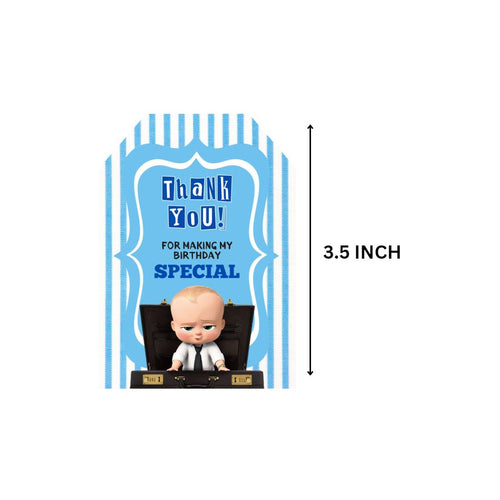 Load image into Gallery viewer, Boss Baby Boy Theme Birthday Favour Tags (2 x 3.5 inches/250 GSM Cardstock/Blue White &amp; Black/30Pcs)
