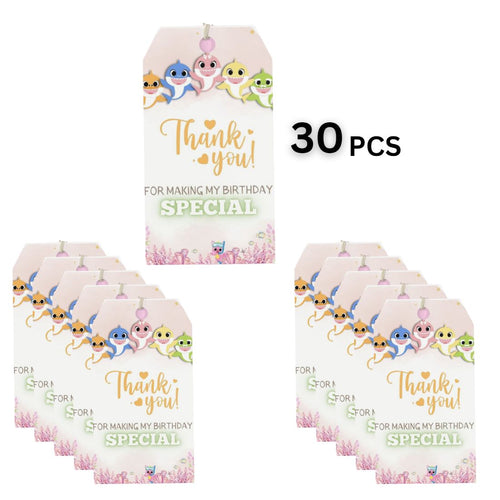 Load image into Gallery viewer, Baby Shark Theme Birthday Favour Tags (2 x 3.5 inches/250 GSM Cardstock/Mixcolour/30Pcs)
