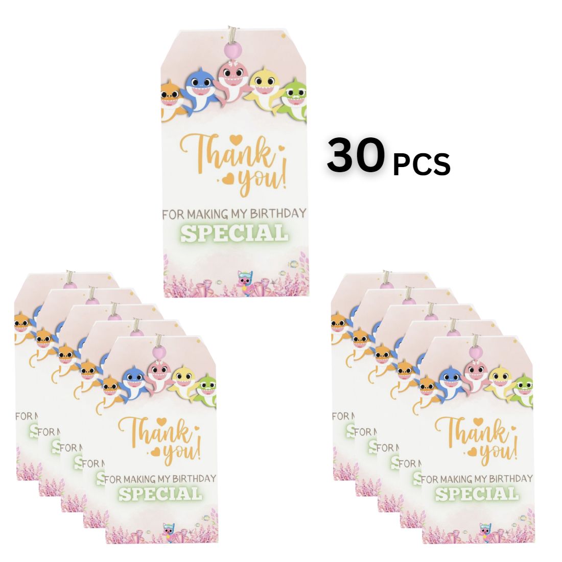 Baby Shark Theme Birthday Favour Tags (2 x 3.5 inches/250 GSM Cardstock/Mixcolour/30Pcs)