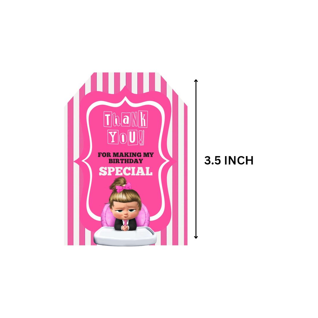 Boss Baby Girl Theme Birthday Favour Tags (2 x 3.5 inches/250 GSM Cardstock/Pink, White & Black/30Pcs)