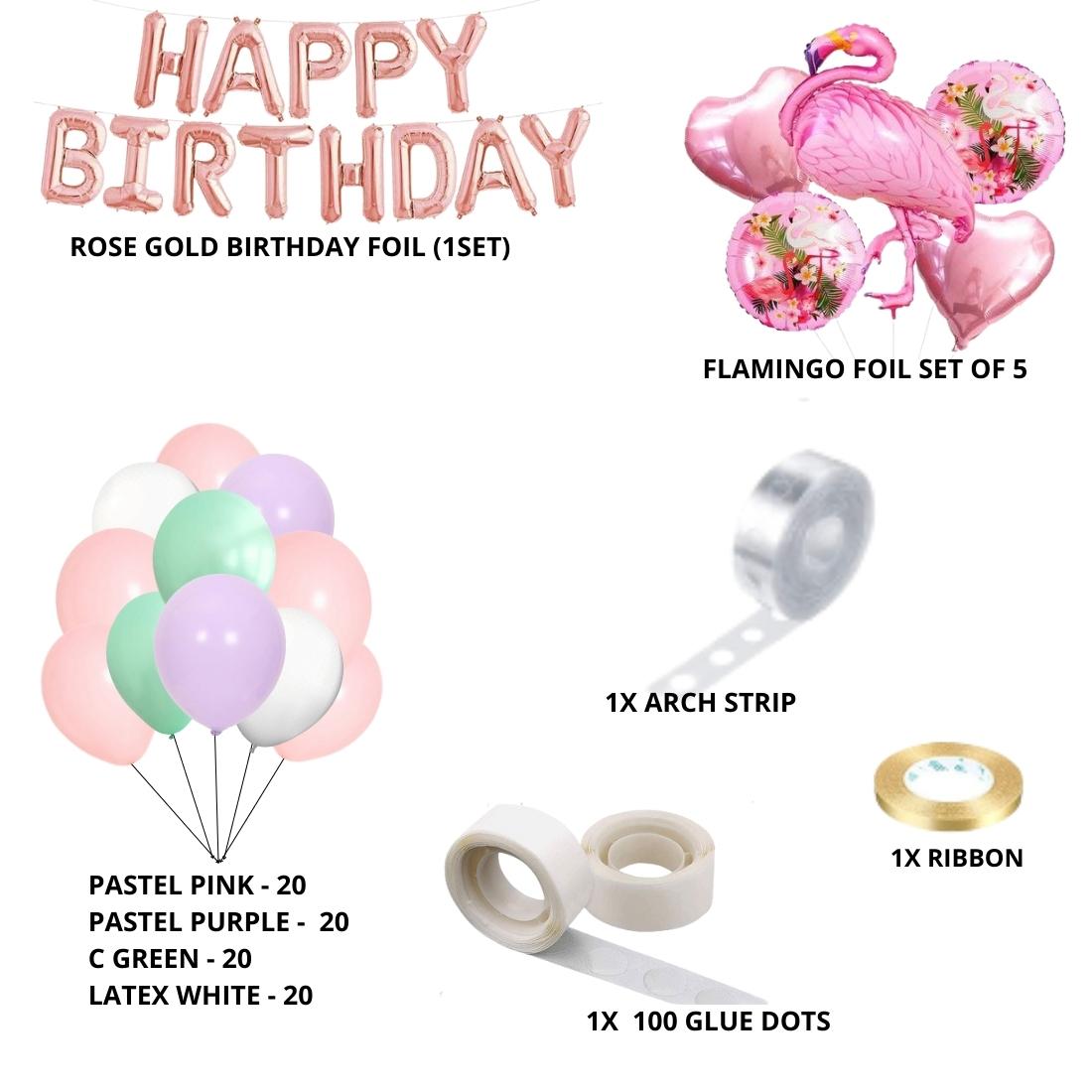 Flamingo Birthday Decoration Kit W Happy Birthday Foil(101 Pcs)