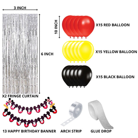 Mickey Mouse Birthday Decoration Kit For Balloon Set for Birthday Decoration - Red, Yellow and Black Balloons for Decoration(50 PCS)