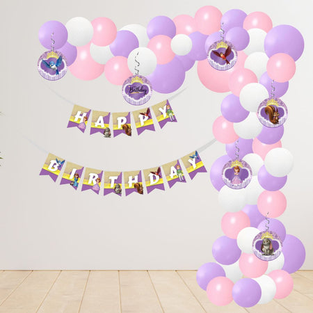 Sofia Theme Model 2 Birthday Kits - (6 Inches/250 GSM Cardstock/Purple , White & Pink/54Pcs)
