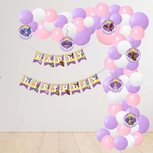 Load image into Gallery viewer, Sofia Theme Model 2 Birthday Kits - (6 Inches/250 GSM Cardstock/Purple , White &amp; Pink/54Pcs)

