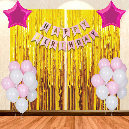 26PCS Happy Birthday Pink & White Balloon Decor Kit
