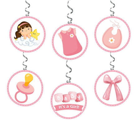 Baby Girl Welcome Danglers - (6 inches/250 GSM Cardstock/Mixcolour/6Pcs)