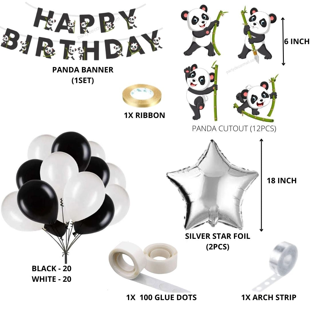 Panda Theme Birthday Balloon Decoration DIY Kit (58 Pcs)
