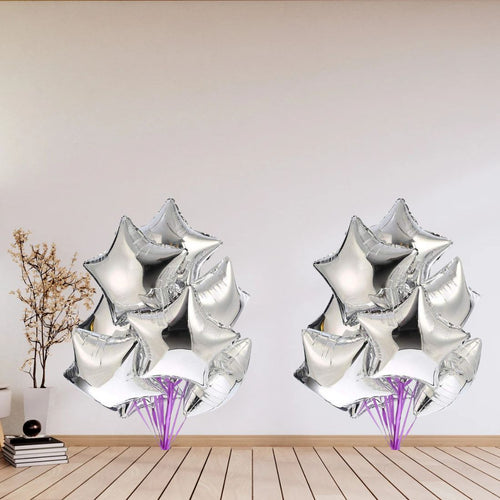 Load image into Gallery viewer, Silver Star Foil Balloon 18″ inch for Anniversary, Valentine Party &amp; Birthday Party Pack of 10
