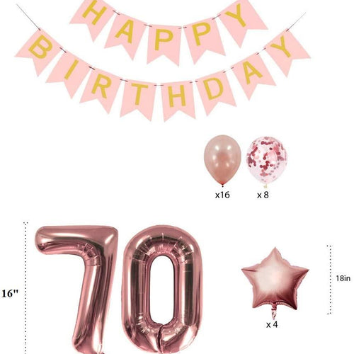 Load image into Gallery viewer, Rose Gold 70Th Birthday Decorations Party Supplies Gifts For Women - Create Unique Events With Happy Birthday Banner, 70 Number And Confetti Balloons
