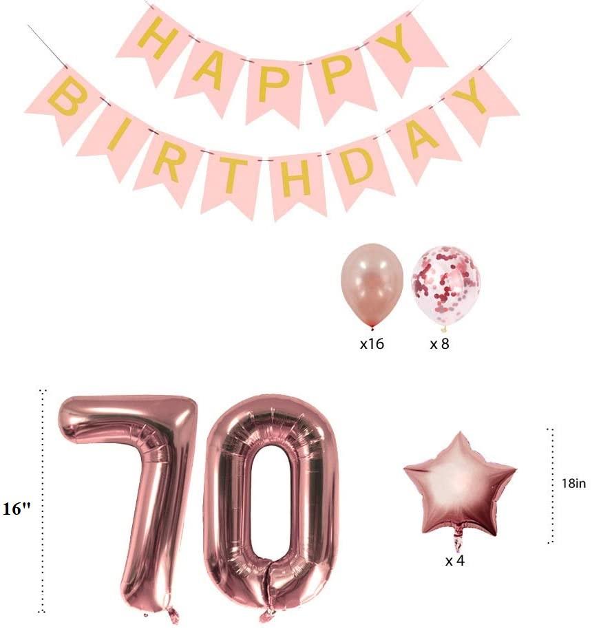 Rose Gold 70Th Birthday Decorations Party Supplies Gifts For Women - Create Unique Events With Happy Birthday Banner, 70 Number And Confetti Balloons