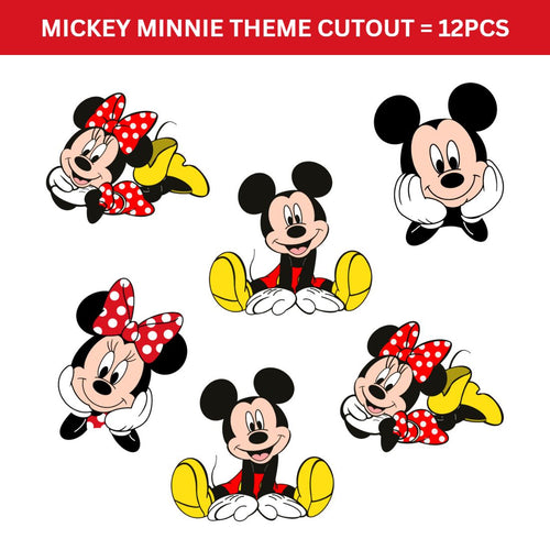 Load image into Gallery viewer, Mickey Minnie Theme Cutout (6 inches/250 GSM Cardstock/Mixcolour/12Pcs)
