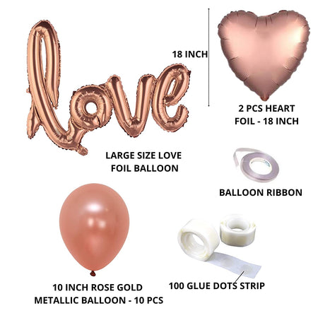 Love Shape Letter Foil Balloon and Rose Gold Metallic Balloons for Birthday Wedding Valentine’s Day Engagement Party Decorations (15 piece)