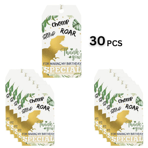 Load image into Gallery viewer, Dinosaur Theme Model 2 Birthday Favour Tags (2 x 3.5 inches/250 GSM Cardstock/Multicolour/30Pcs)
